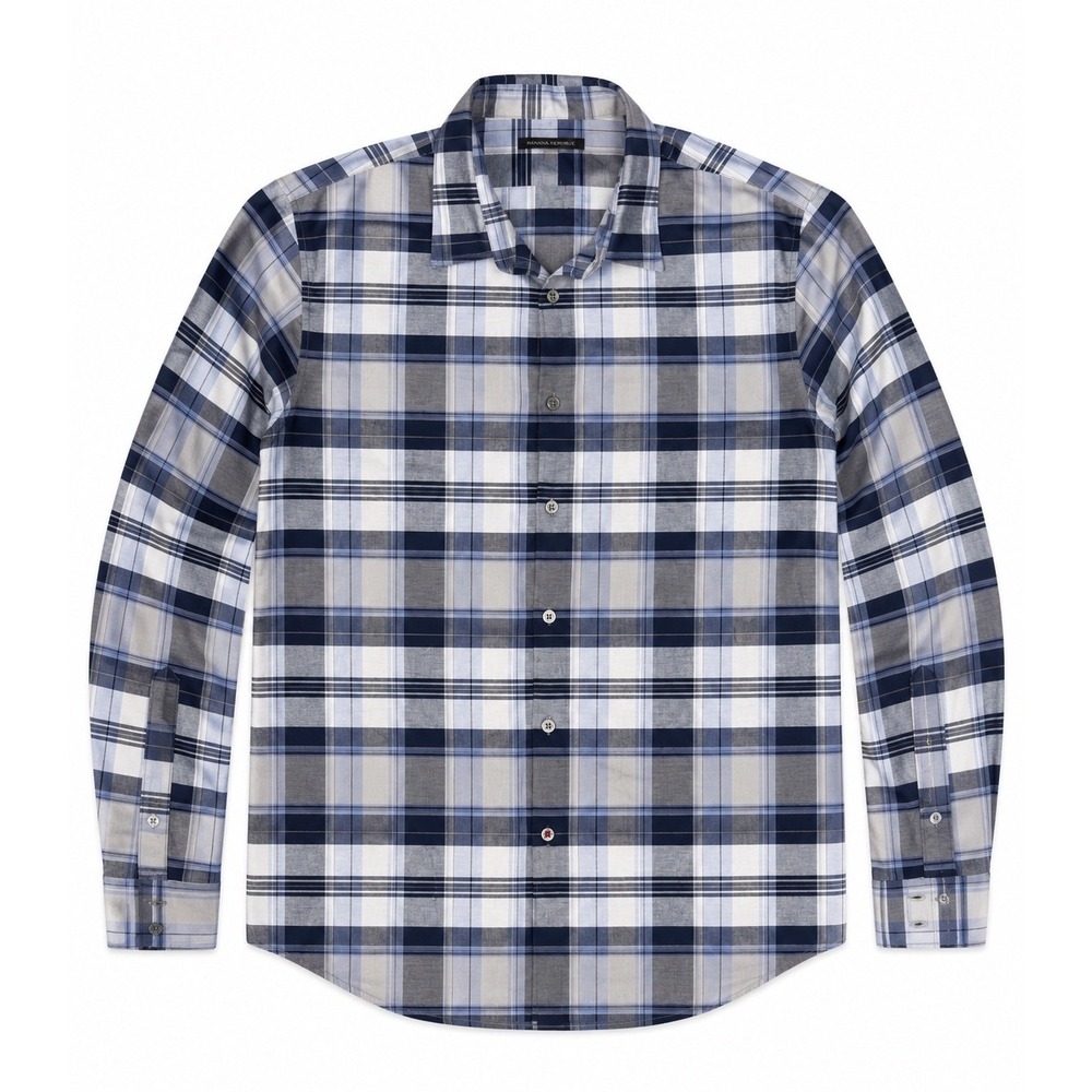 John Varvatos USA Mens XL Blue Grey Plaid Cotton Button Down Shirt